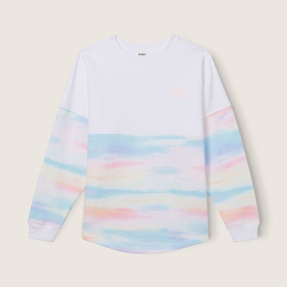 Vs Victorias Secret PINK Varsity Crew Sweater Jacket Top Optic White Rainbow S - Picture 2 of 9